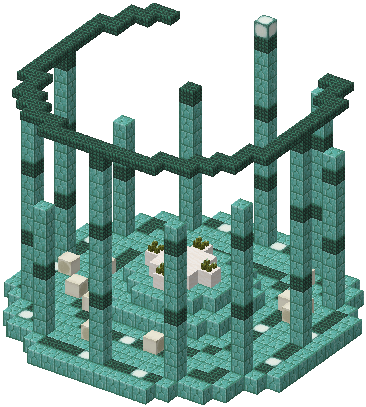 3D render of a ring of tall prismarine pillars around a circular dais